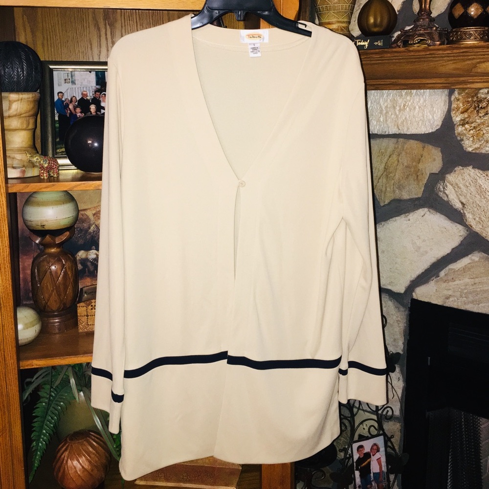 Talbots Dressy Tan Cardigan Jacket with Black Trim
